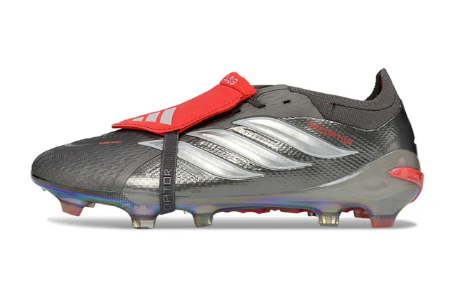 Adidas Predator Gray Red Iridescent Holographic Heel Metallic Textured Upper Firm-Ground Soccer Shoes 7