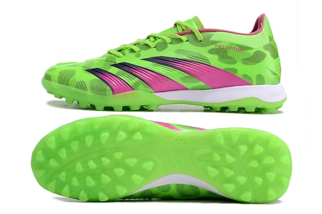 Adidas Predator সবুজ গোলাপি নিওন সিন্থেটিক উপর ম্যাজেন্টা তিনটি স্ট্রাইপ ওভারলে টার্ফ ফুটবল জুতো 6