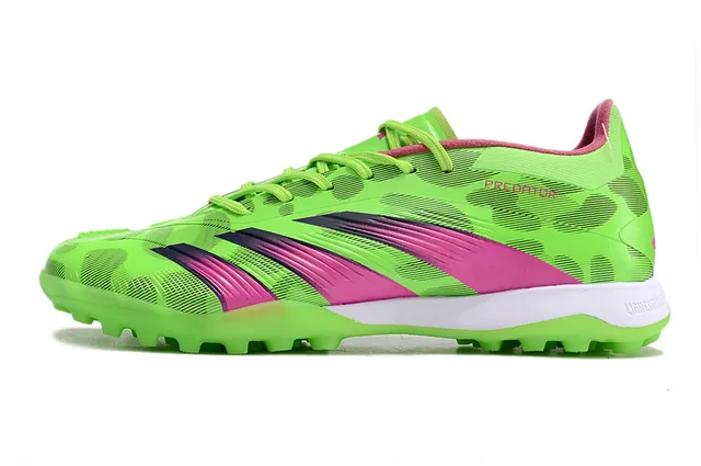 Adidas Predator সবুজ গোলাপি নিওন সিন্থেটিক উপর ম্যাজেন্টা তিনটি স্ট্রাইপ ওভারলে টার্ফ ফুটবল জুতো 7