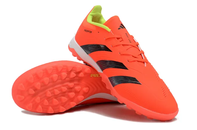 Adidas Predator Orange Noir Bas Supérieur Synthétique Trois Rayures Texturées Gazon Chaussures de Football 4