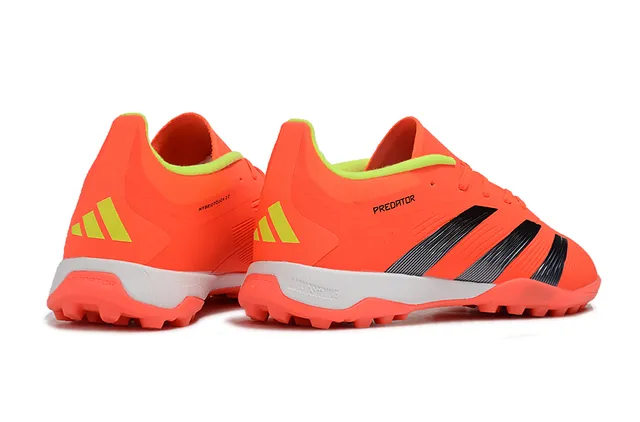 Adidas Predator Orange Noir Bas Supérieur Synthétique Trois Rayures Texturées Gazon Chaussures de Football 5