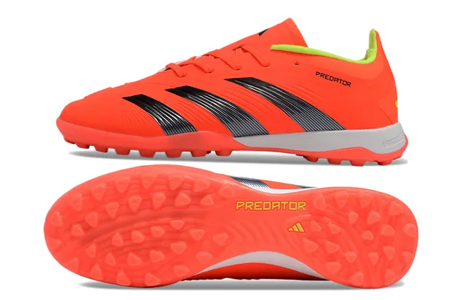 Adidas Predator Orange Noir Bas Supérieur Synthétique Trois Rayures Texturées Gazon Chaussures de Football 6