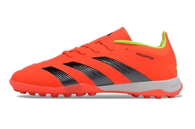 Adidas Predator Orange Noir Bas Supérieur Synthétique Trois Rayures Texturées Gazon Chaussures de Football 7