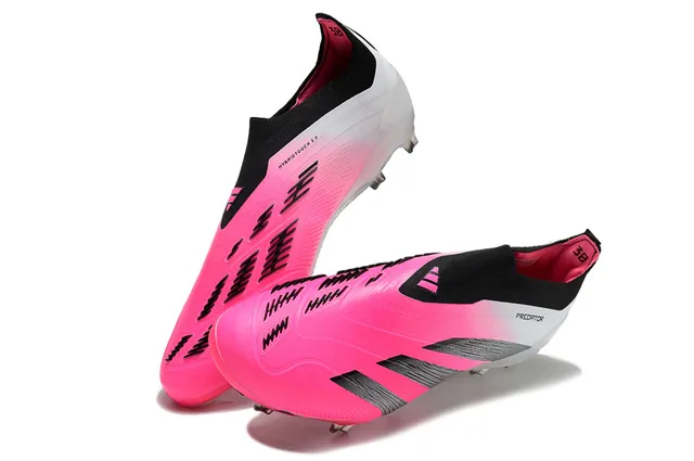Adidas Predator Chaussures de football roses blanches basses ajustement chaussette haut dégradé terrain ferme 2