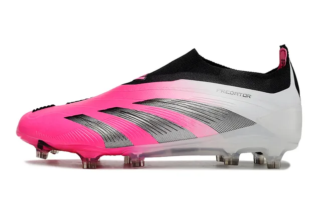 Adidas Predator Chaussures de football roses blanches basses ajustement chaussette haut dégradé terrain ferme 3
