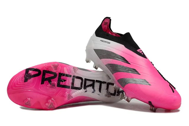 Adidas Predator Chaussures de football roses blanches basses ajustement chaussette haut dégradé terrain ferme 5