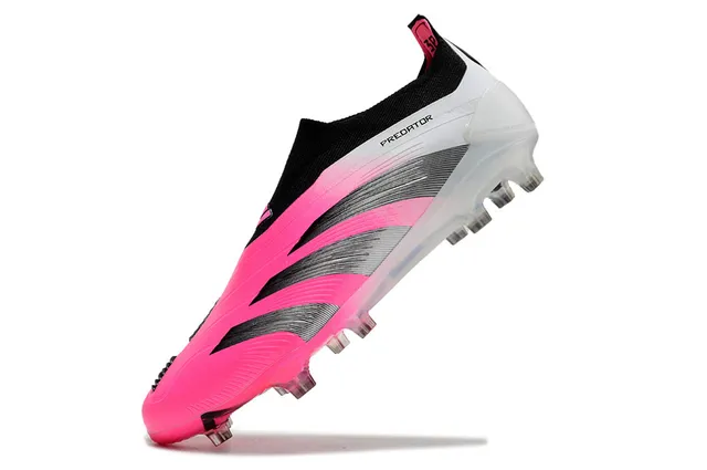 Adidas Predator Chaussures de football roses blanches basses ajustement chaussette haut dégradé terrain ferme 6