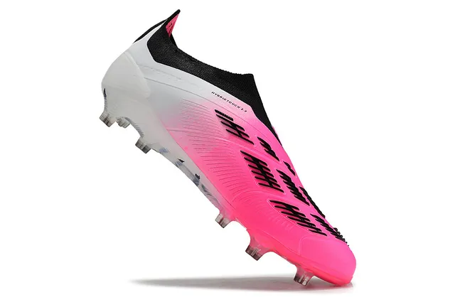 Adidas Predator Chaussures de football roses blanches basses ajustement chaussette haut dégradé terrain ferme 7
