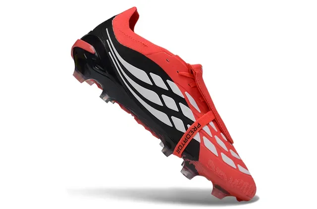 Adidas Predator Rouge Noir Lacets Asymétriques Cage Overlay à Trois Rayures Chaussures de football pour terrain ferme 2