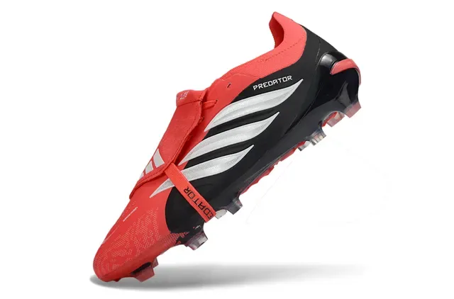 Adidas Predator Rouge Noir Lacets Asymétriques Cage Overlay à Trois Rayures Chaussures de football pour terrain ferme 3