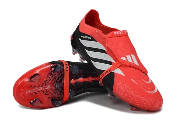 Adidas Predator Rouge Noir Lacets Asymétriques Cage Overlay à Trois Rayures Chaussures de football pour terrain ferme 4