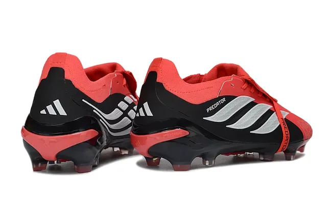 Adidas Predator Rouge Noir Lacets Asymétriques Cage Overlay à Trois Rayures Chaussures de football pour terrain ferme 5
