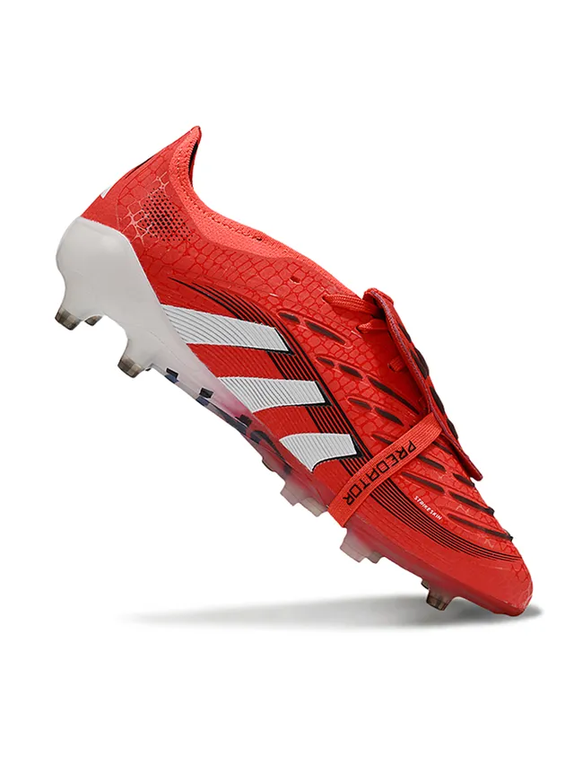 Adidas Predator Rouge Blanc Sans lacets Fermeture par sangle Tige synthétique texturée Terrain ferme Chaussures de football 2