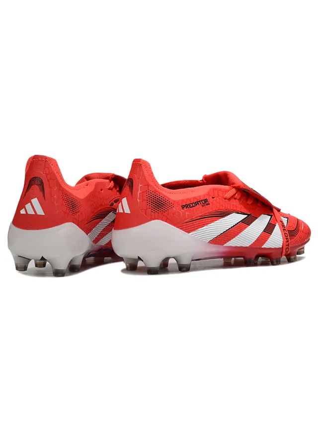 Adidas Predator Rouge Blanc Sans lacets Fermeture par sangle Tige synthétique texturée Terrain ferme Chaussures de football 5