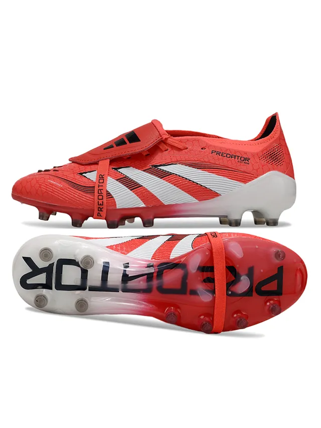Adidas Predator Rouge Blanc Sans lacets Fermeture par sangle Tige synthétique texturée Terrain ferme Chaussures de football 6