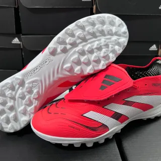 Adidas Predator लाल सफेद लो-कट हाइब्रिड-टच अपर टर्फ फुटबॉल जूते
