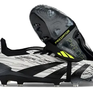 Adidas Predator White Black Laceless Strap Closure Scribble-Graphic Upper Firm-Ground Soccer Shoes