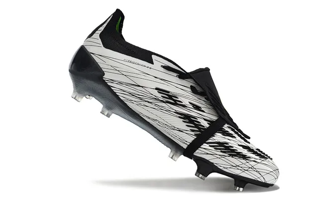 Adidas Predator White Black Laceless Strap Closure Scribble-Graphic Upper Firm-Ground Soccer Shoes 2