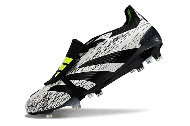 Adidas Predator White Black Laceless Strap Closure Scribble-Graphic Upper Firm-Ground Soccer Shoes 3