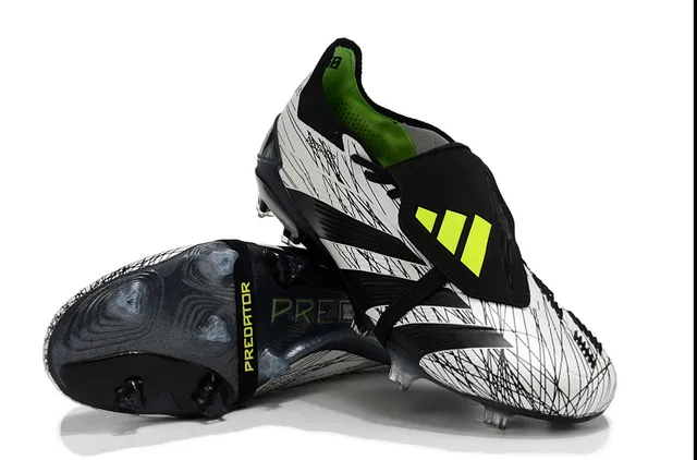 Adidas Predator White Black Laceless Strap Closure Scribble-Graphic Upper Firm-Ground Soccer Shoes 4