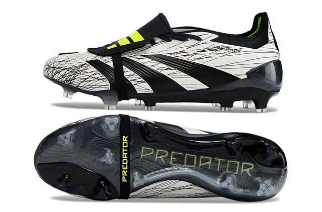 Adidas Predator White Black Laceless Strap Closure Scribble-Graphic Upper Firm-Ground Soccer Shoes 6