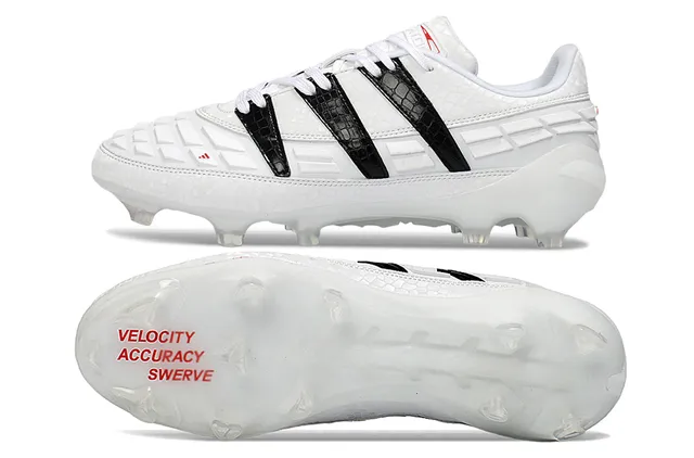 Adidas Predator White Black Low-Cut Football Boot Molded Conical Studs Firm-Ground Soccer Shoes 6
