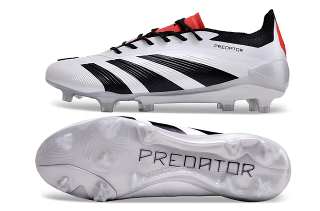 Adidas Predator White Black Red Firm-Ground Soccer Shoes 6