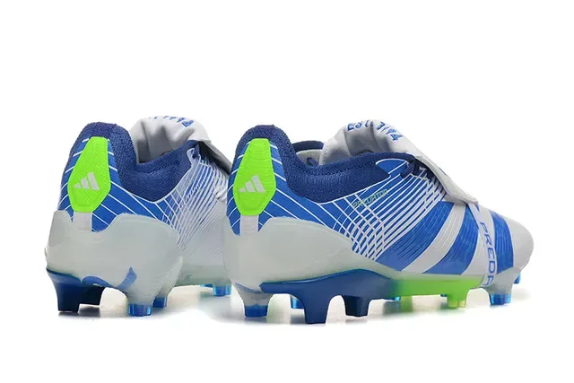 Adidas Predator Branco e Azul Fecho de Correia Assimétrica Upper Listrado Firm-Ground Sapatos de Futebol 2
