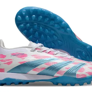 Adidas Predator Blanco Azul Bajo Corte Cordones Upper Sintético Texturizado Césped Zapatillas de Fútbol