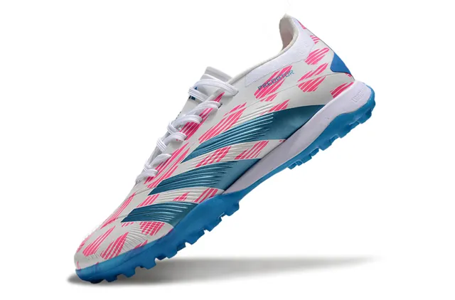 Adidas Predator Branco Azul Baixo Corte Cadarço Superior Sintético Texturizado Gramado Sapatos de Futebol 3