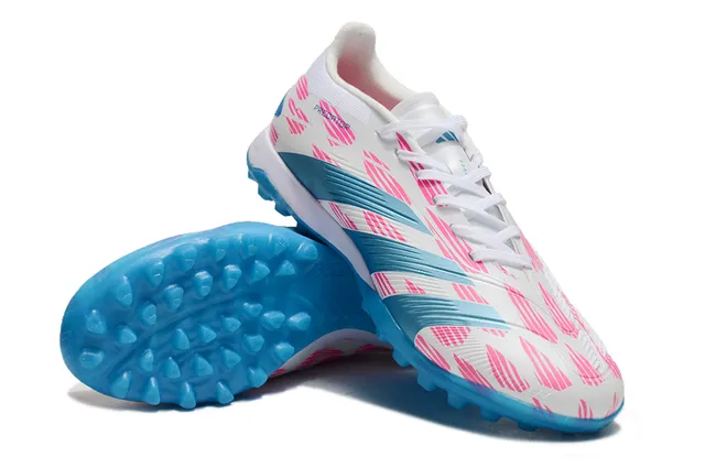 Adidas Predator Branco Azul Baixo Corte Cadarço Superior Sintético Texturizado Gramado Sapatos de Futebol 4
