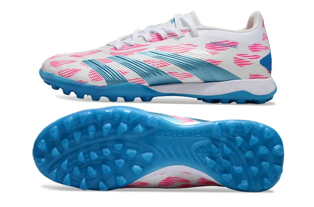 Adidas Predator Branco Azul Baixo Corte Cadarço Superior Sintético Texturizado Gramado Sapatos de Futebol 6