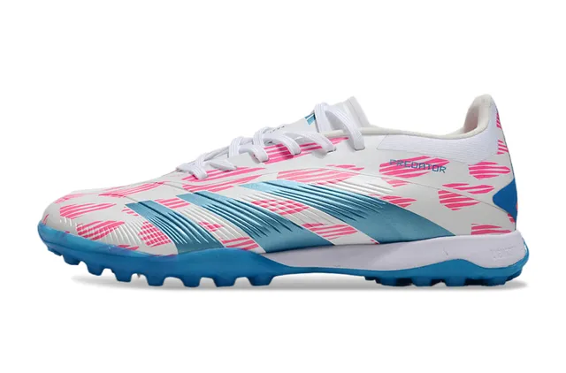 Adidas Predator Branco Azul Baixo Corte Cadarço Superior Sintético Texturizado Gramado Sapatos de Futebol 7