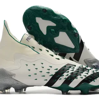 Adidas Predator White Green Spiked Forefoot Cage Sock-Fit Collar Firm-Ground Soccer Shoes