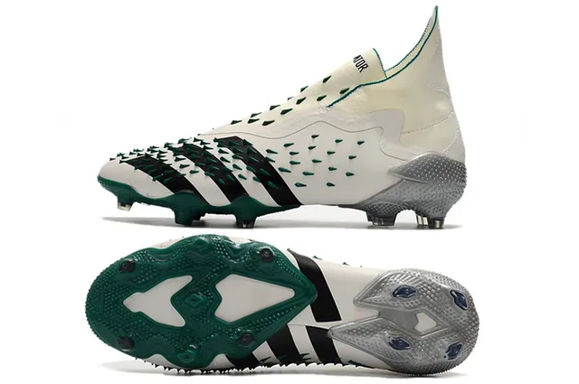 Adidas Predator blanc vert jaula avant-pied crampons col ajusté chaussette terrain ferme chaussures de football 2