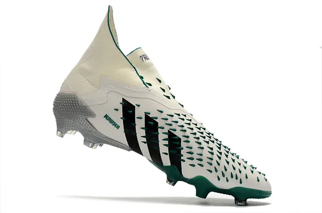 Adidas Predator blanc vert jaula avant-pied crampons col ajusté chaussette terrain ferme chaussures de football 3
