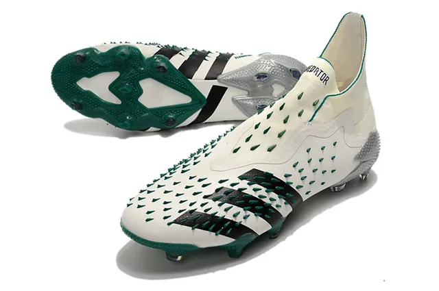 Adidas Predator blanc vert jaula avant-pied crampons col ajusté chaussette terrain ferme chaussures de football 6