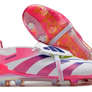 Adidas Predator White Pink Low-Cut Molded-Stud Boot Asymmetrical Lacing Firm-Ground Soccer Shoes