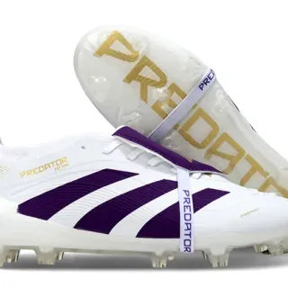 Adidas Predator White Purple Low-Cut Molded Upper Three-Stripe Overlay Firm-Ground Soccer Shoes
