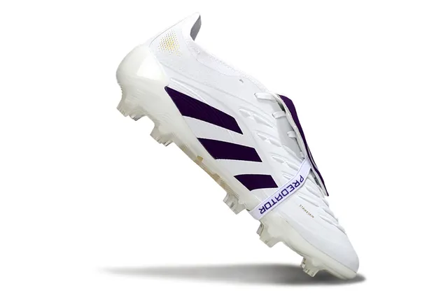 Adidas Predator White Purple Low-Cut Molded Upper Three-Stripe Overlay Firm-Ground Soccer Shoes 2