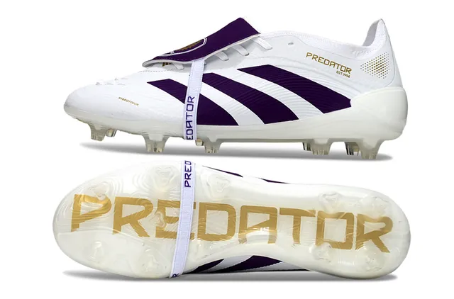 Adidas Predator White Purple Low-Cut Molded Upper Three-Stripe Overlay Firm-Ground Soccer Shoes 6