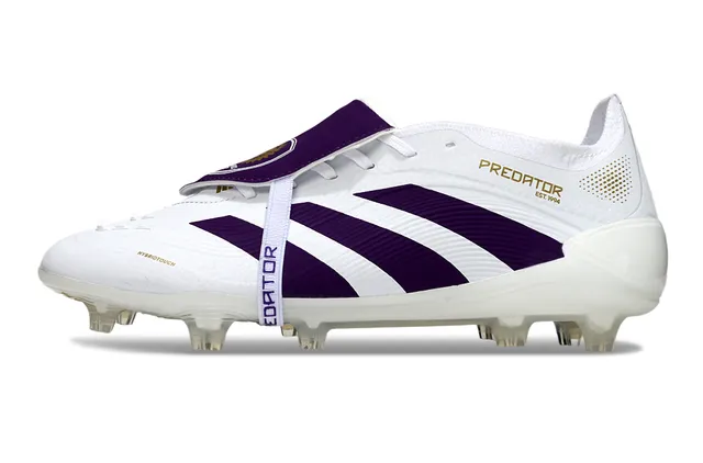 Adidas Predator White Purple Low-Cut Molded Upper Three-Stripe Overlay Firm-Ground Soccer Shoes 7
