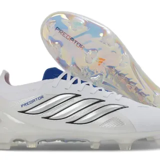 Adidas Predator White Silver Synthetic Upper Metallic 3-Stripes Firm-Ground Soccer Shoes
