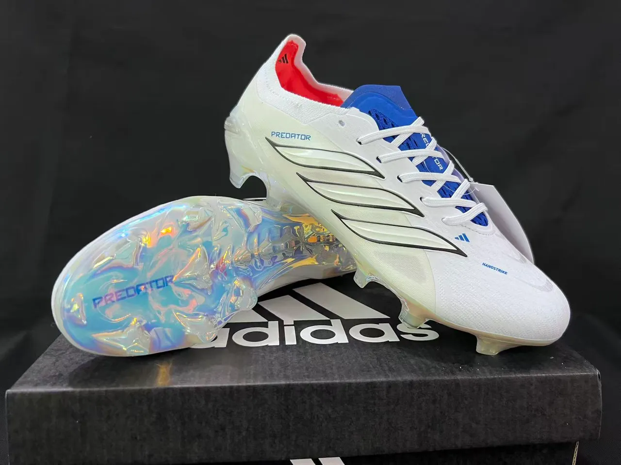 Adidas Predator White Silver Synthetic Upper Metallic 3-Stripes Firm-Ground Soccer Shoes 2