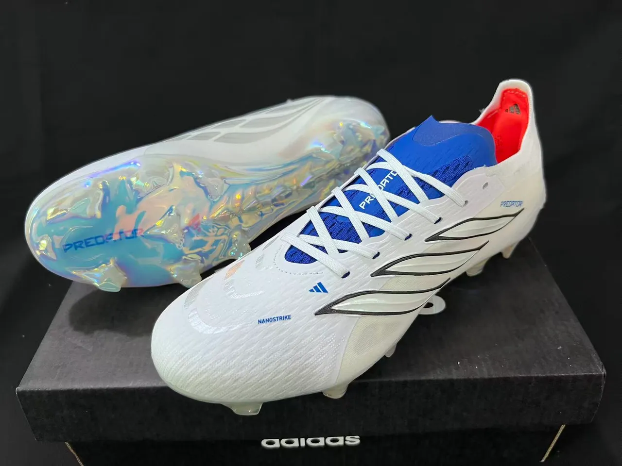Adidas Predator White Silver Synthetic Upper Metallic 3-Stripes Firm-Ground Soccer Shoes 4