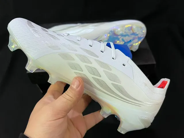Adidas Predator White Silver Synthetic Upper Metallic 3-Stripes Firm-Ground Soccer Shoes 7