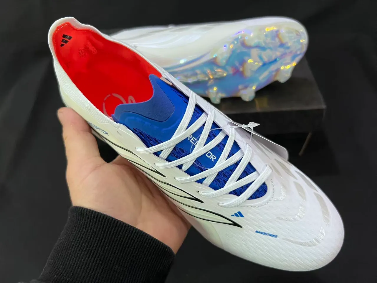 Adidas Predator White Silver Synthetic Upper Metallic 3-Stripes Firm-Ground Soccer Shoes 8