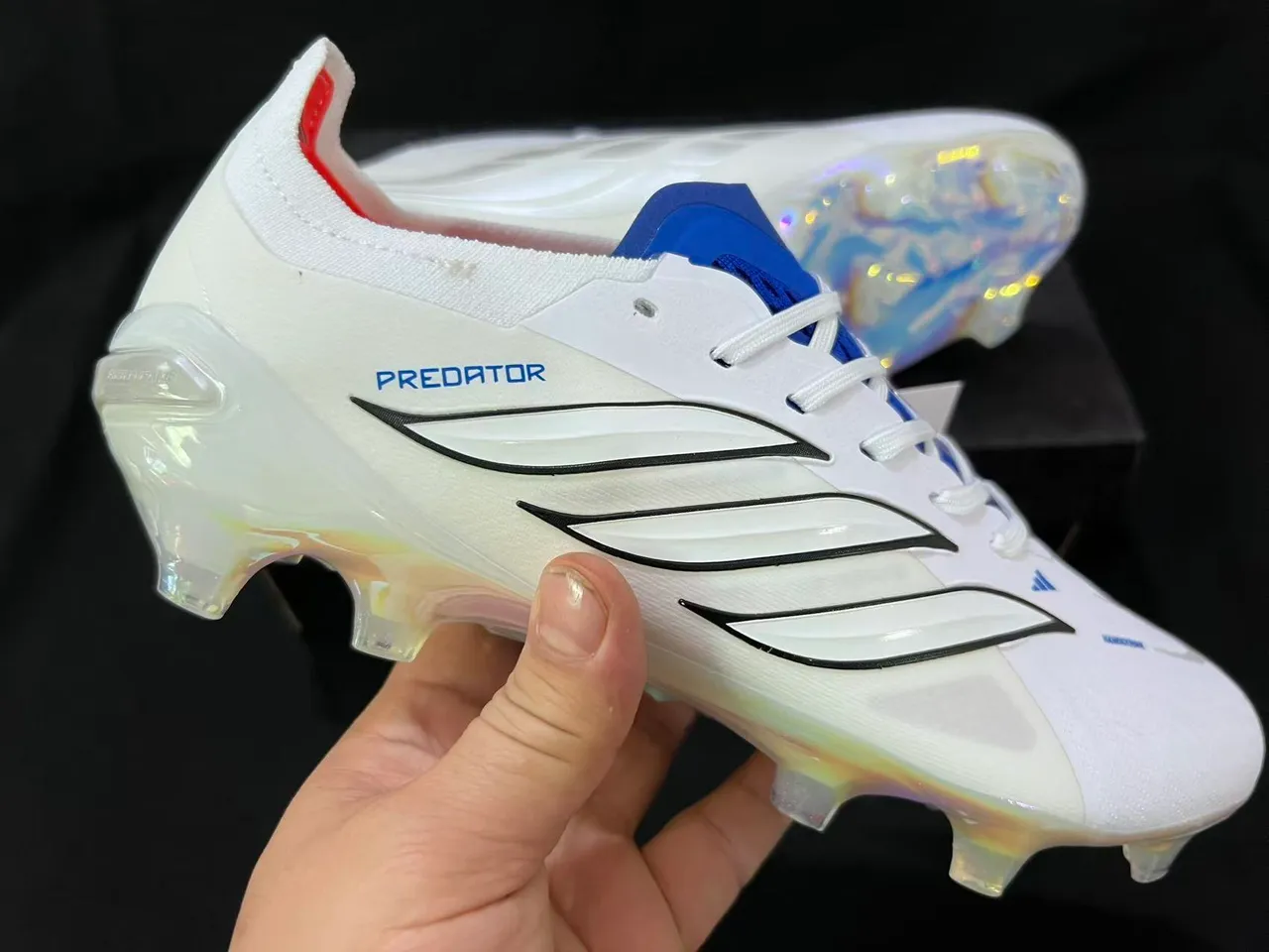 Adidas Predator White Silver Synthetic Upper Metallic 3-Stripes Firm-Ground Soccer Shoes 9