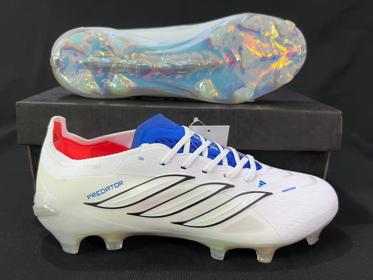Adidas Predator White Silver Synthetic Upper Metallic 3-Stripes Firm-Ground Soccer Shoes 10