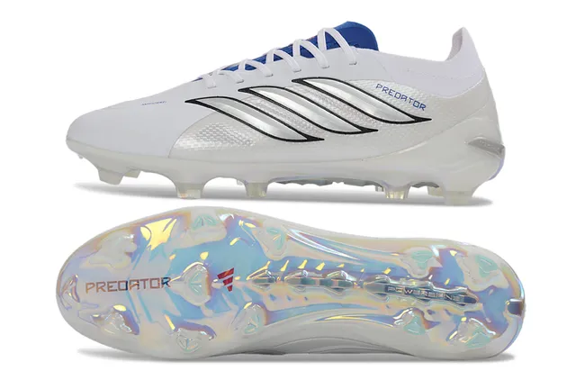 Adidas Predator White Silver Synthetic Upper Metallic 3-Stripes Firm-Ground Soccer Shoes 12